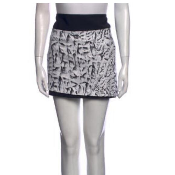 Helmut Lang Skirt Strata Print Pockets White‎ Black Linen Blend Mini Women's 8 - Picture 1 of 12